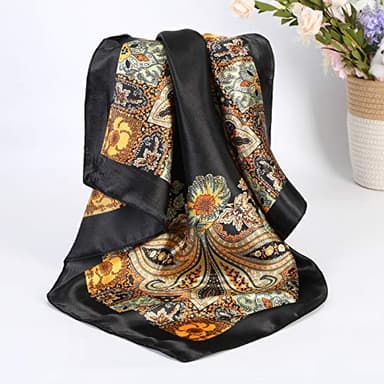 AWAYTR Satin Large Square Head Scarves - 4PCS Silk Like Neck Scarf Lightweight Hair Sleeping Wraps for Women (Cashew(Black/Blue/Camel/Beige)) - Image 5