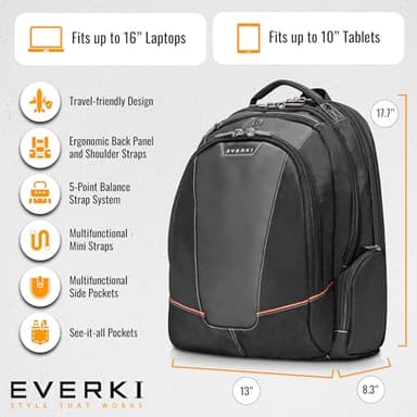 EVERKI Flight Business - Spacious Business Backpack for 16-inch Laptops, Large Compartments, Travel Laptop Backpack, Extra Large Bookbags for Men, Capacity of 28.5-L (EKP119), Black - Image 3