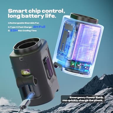 Portable Waist Fan, 4 Speeds 13000RPM Strong Airflow, belt fan with up to 22H of Working Time, Hands-Free Neck Fan, Rechargeable Wearable Personal Fan for Outdoor, Hiking,Jobsite, Farms - Image 5