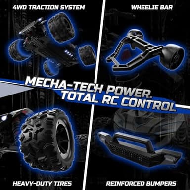 DEERC Brushless Fast RC Cars for Boys & Adults, 55KM/H, 1:18 Off-Road RC Truck, All Terrain 4x4 Racing Mecha Car, 50 Mins, Waterproof Remote Control Monster Truck, Compatible with 3S Battery - Image 6