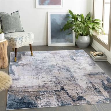 vivorug Washable Rug, Ultra Soft Area Rug 8x10, Non Slip Abstract Rug Carpet, Stain Resistant Rugs for Living Room Bedroom, Modern Fluffy Rug (Gray/Navy, 8'x10') - Image 7