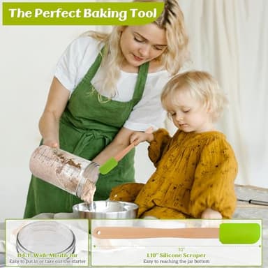 Sourdough Starter Jar 2 Pack - 40oz Sourdough Starter Kit with Thermometer, Feeding Band, Cloth Cover, Silicone Scraper and Metal Lid - Reusable Sourdough Bread Baking Supplies - Image 4