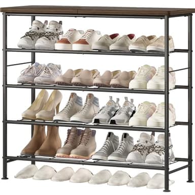 SUOERNUO Shoe Rack Organizer 5 Tier for Closet Entryway Free Standing Metal Storage Shoe Shelf with MDF Top Board，Black+Rustic Brown - Image 7