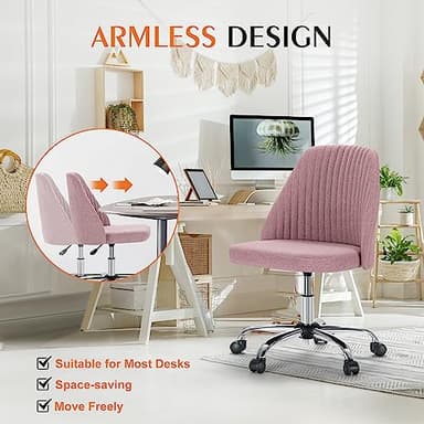 Sweetcrispy Armless Office Chair, Modern Fabric Home Office Desk Chairs with Wheels Adjustable Swivel Task Computer Vanity Seat for Small Spaces - Image 6