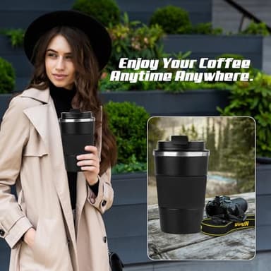 SPLMIFA Vacuum-Insulated Stainless Steel Travel Coffee Mug, Leak-Proof Reusable Coffee Cup with Lid - Keep Hot & Cold Drinks for Hours, Durable Thermos Tumbler for Men & Women (3rd-Black, 12OZ) - Image 6