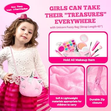 ULOVEME Kids Real Makeup Kit for Girls with Fluffy Purse - Real, Non Toxic, Washable Make Up Toy - Umicorn Toys Gift for 3 4 5 6 7 8 Years Old Girls Birthday (Pink Umicorn) - Image 3