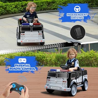 ELEMARA 12V Ride on Police Car, Electric Ride on Cop Cars for Kids,Battery Powered Ride on Truck, Ride On Toy w/Parent Remote Control,Siren-Call,walkie-talkies, Flashing Lights,Bluetooth,Music,Black - Image 3