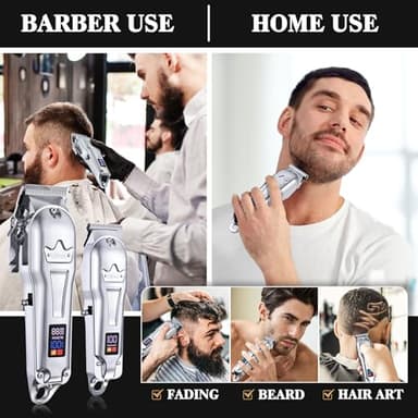 Ufree Hair Clippers for Men Professional, Barber Clippers and Trimmers Set, Cordless Hair Clippers for Hair Cutting Kit with LED Display, Electric Hair Trimmer, Gifts for Men, Silver - Image 4
