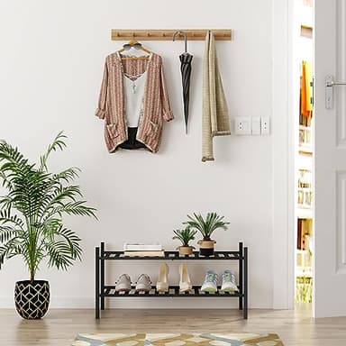 Z&L HOUSE 2-Tier Shoe Rack for Closet, Stackable Bamboo Shoe Rack for entryway, Hallway, Bathroom, Multifunctional Utility Free Standing Shoe Shelf Black - Image 2