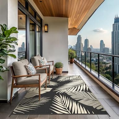 GENIMO Outdoor Rug 9' x 12' Waterproof for Patios Clearance, Reversible Outdoor Plastic Straw Camping Rug Carpet, Large Area Rugs Mats for RV, Camper, Deck, Balcony, Porch, Beach, Picnic, Black&Beige - Image 4