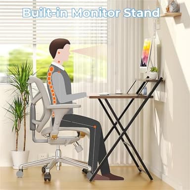 GreenForest Folding Desk No Assembly Required Large Size, 2-Tier Foldable Computer Desk with Shelf for Home Office, Space Saving Portable Laptop Study Foldable Table for Bedroom, Espresso - Image 7