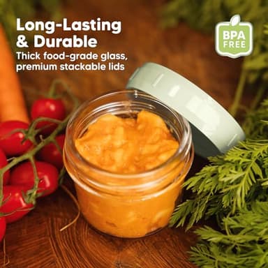KeaBabies 12pk 4oz Glass Baby Food Containers with Lids - Leak-Proof, Microwavable Small Glass Jars, Baby Purees & Toddler Snack Storage Containers, BPA-Free, Dishwasher & Freezer Safe (Sage) - Image 4