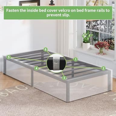 Upcanso 16 Inch Twin Bed Frames with White Skirt Cover, Metal Twin Size Bed Frame with Storage, Heavy Duty, No Box Spring Needed, Easy Assembly, Noise Free, Mattress Foundation - Image 5