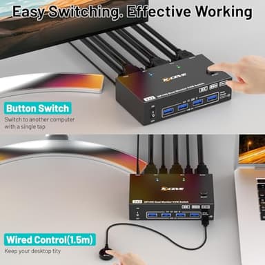 4K@144Hz KVM Switch 2 Monitors 2 Computers 8K@60Hz, MLEEDA HDMI and Displayport Dual Monitor KVM Switch with 4 USB 3.0 Port for Keyboard Mouse Printer, with Wired Remote, Power Adapter and USB Cables - Image 7