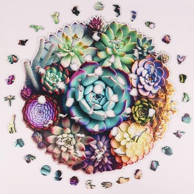 Mys Aurora Puzzles for Adults 1000 Pieces, Mandala Succulent Plants Wooden Puzzles Unique Shaped Jigsaw Challenging Puzzle Gift for Family Game 23.4'' x 22.6'' - Image 7