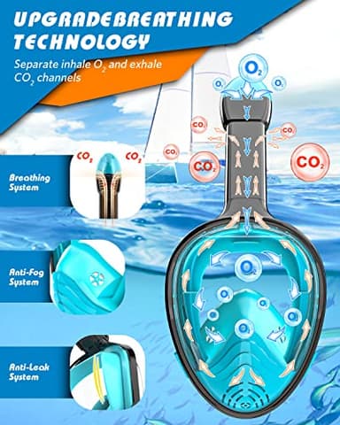 QingSong Full Face Snorkel Mask for Adults, Snorkeling Gear with Camera Mount, 180 Degree Panoramic View Snorkel Set Anti-Fog Anti-Leak - Image 7