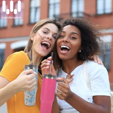 40 oz Insulated Tumbler with Handle, Stainless Steel Straw and silicone sleeves, Leakproof Travel Mug for Water, Iced Tea or Coffee, Insulated Cup Gifts for Women & Men, Strawberry Red - Image 6