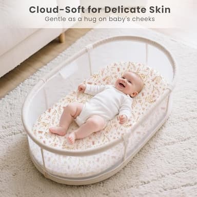 Konssy 3 Pack Stretchy Bassinet Sheets for Baby Girl Boy, Soft Breathable Baby Bassinet Mattress Sheets Fit for Hourglass Oval Cradle, Moses Basket Rectangle Mattress (Pink Spring) - Image 2