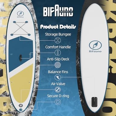 Bifanuo Inflatable Stand Up Paddle Board for Adults with SUP Accessories and Backpack Paddle Boards Non-Slip Deck, Wide Stance, Bottom Fin, Double Action Pump - Image 5