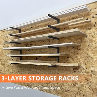 Wood Storage Racks with 3 Level, Garage Organizer Lumber Storage Rack Wall Mounted, Workshop Organizers Wood Wall Shelving, Lumber Metal Racks for Garage, Basement, Indoor and Outdoor (Black-4 Pack) - Image 5