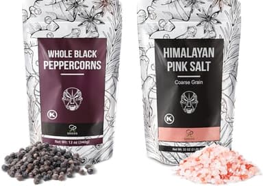 Soeos Whole Black Peppercorns 12oz + Himalayan Pink Salt 2lb, Salt and Pepper for Grinders, Black Peppercorn Refil, Pink Himalayan Sea Salt, 2 Piece Set - Image 1