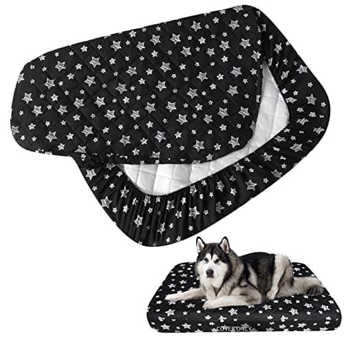 Waterproof Dog Bed Covers Replacement Washable Pet Hair Easy to Remove, Noiseless Quilted Puppy Pet Bed Cover Lovely Black Star Print 44x54 Inches, for Dog/Cat, Cover Only - Image 1