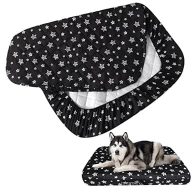 Waterproof Dog Bed Covers Replacement Washable Pet Hair Easy to Remove, Noiseless Quilted Puppy Pet Bed Cover Lovely Black Star Print 44x54 Inches, for Dog/Cat, Cover Only - Image 1