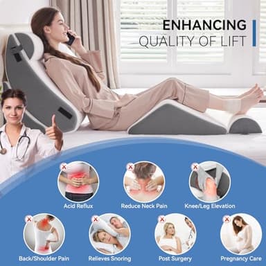 Wedge Pillow Set for After Surgery, 5 PCS Bed Wedge Pillow for Sleeping, Memory Foam Orthopedic Back Pillow for Pain Relief and Acid Reflux, Adjustable Post Surgery Pillow Grey - Image 6
