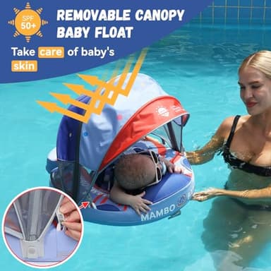 GENTEACO Mambo Baby Pool Float with Removable Canopy 3-24 Months Baby Float Soft Waterproof Infant Swim Float Add Tail Avoid Flip Skin-Friendly Material Swim Trainer for Toddler Boys Girls Girls - Image 3