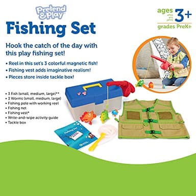 Learning Resources Pretend & Play Fishing Set - 11 Pieces, Ages 3+ Toddler Pretend Play Toys, Preschool Learning Toys, Fishing Pole for Kids, Fisherman Costume - Image 6