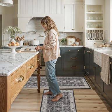 Kitchen Sink Rugs Set 0f 2: Washable Non-Slip Hardwood Floor Mat for Stove Dishwasher Fronts Soft Stain Resistant Carpet for Cooking Area & Fridge Boho Home Decor for High Traffic Area(2x3+2x4,Black) - Image 2