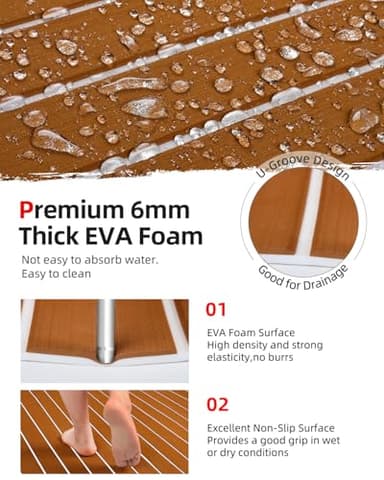 Abahub EVA Foam Boat Decking 96''x24'' Self-Adhesive Faux Teak Marine Flooring Sheet Traction Pad for Boats Surfboard, Brown with White Seam Lines - Image 3
