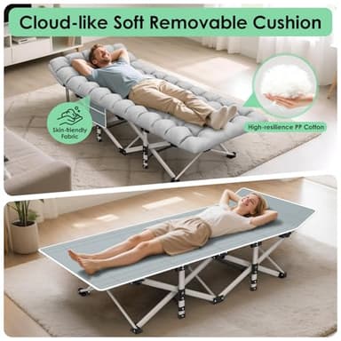 Suteck Camping Cot, Folding Camping Cot Bed for Adults Sleeping 1200D Double Layer Oxford Portable Folding Outdoor Cots for Camping W/Soft Pad Carry Bag for Home Office Nap Beach Travel, 500LBS,Grey - Image 3