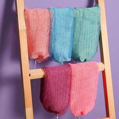 AFRIKI African Net Sponge, Authentic African Exfoliating Sponge, Black Owned, Back Scrubber, 45inch Long, for Normal to Sensitive Skin, for Daily use, Sky Collection (Camelia) - Image 6