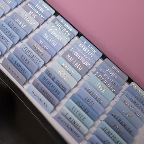 UPAFEXXI-Laminated Bible Tabs (Gold Foil Embossed Lettering), Bible Tabs for Women and Men, Reposition Large Print Stickers, Easy to Read and Apply, 80Chapters Labels for Easy Navigation(Blue) - Image 1