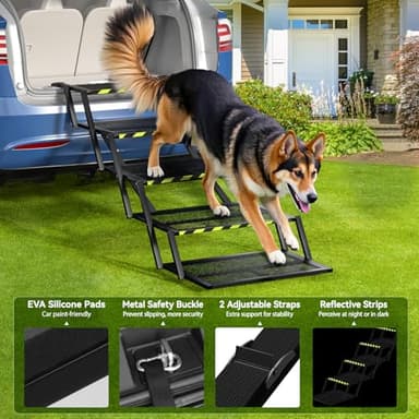 Pawaboo Extra Wide Dog Stairs for Car, Foldable Dog Ramps for Car with Non Slip Surface & Reflective Tape, Heavy Duty Dog Steps for Cars, SUV, Truck, 400lbs Capacity, 14"-35" Adjustable Height - Image 5