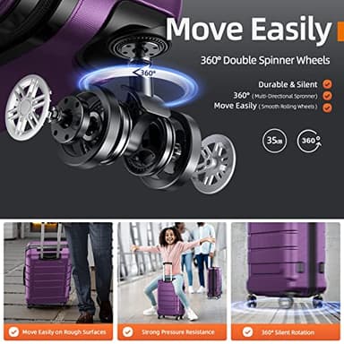 SHOWKOO Luggage Sets Expandable PC+ABS Durable Suitcase Sets Double Wheels TSA Lock 4 Piece Luggage Set Purple - Image 3