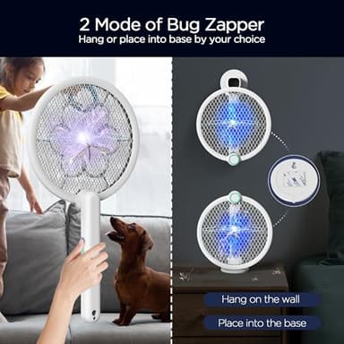 Foldable Electric Fly Swatter 3800V Bug Zapper Racket Rechargeable with UV Lights, Portable Handheld Cordless Mosquito Rackets to Kill Mosquitoes, Wasps, Gnats, Fruit Flies, Flies for Indoor Home - Image 7