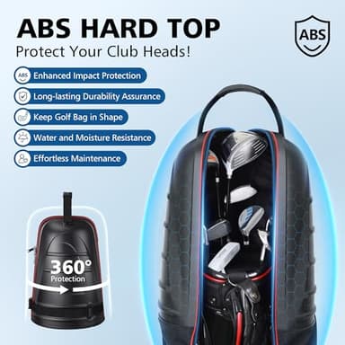 Golf Travel Bags for Airlines with Wheels, Hard Case Top and 1680D Heavy Duty Oxford Protect Golf Clubs, Lightweight and Easy to Maneuver, Black, Red and Blue - Image 2