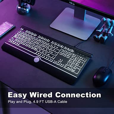 KOPJIPPOM Large Print Backlit Computer Keyboard, USB Full Size Wired Keyboards with 7-Colors Backlight, Wrist Rest, Light Up Keyboard for Windows, PC, Laptop - Easy to See, Easy to Setup - Image 7