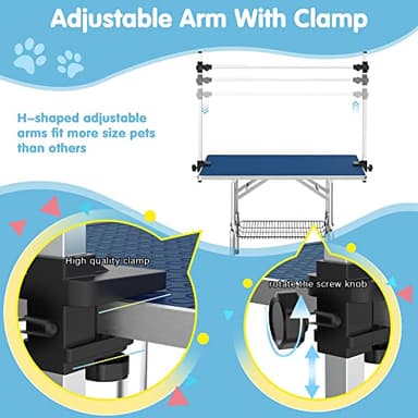 Lyromix 46''Large Dog Grooming Table, Adjustable Cat Drying Desktop with Arms, Nooses, Mesh Tray, Foldable Pet Station at Home, Maximum Capacity Up to 330Lb, 46inch, Blue - Image 3