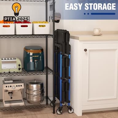 WORKPRO 3-Tier Collapsible Service Cart, 210 LBS Foldable Utility Service Cart with Wheels, Portable Tool Cart for Garage, Warehouse, Home, Restaurant, Office (No Assembly Required) - Image 6