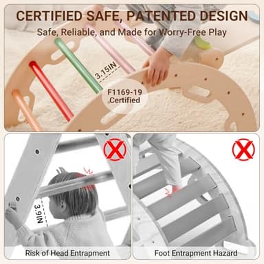 COSYLAND Pikler Triangle Set - 8 in 1 Large Montessori Climbing Toys for Indoor - Wooden Foldable Jungle Gym for Toddler & Baby, CPC/SOR/CE Certified Enjoys Unique Patented Design, Rainbow - Image 4