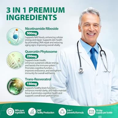 BURMINY NAD Supplement, NAD Nicotinamide Riboside Resveratrol 900mg - NMNH Supplement Alternative - High Purity Liposomal NR Supplements for Anti-Aging, Energy, Focus - 50 Day Supply - Image 4