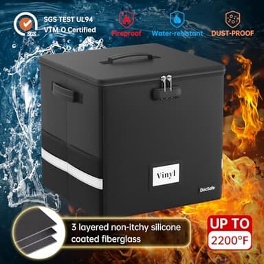 DocSafe Vinyl Record Storage Box with Lock,Fireproof＆Water Resistant Record Organizer Storage for 100+ Single Records(12-inch),Collapsible Storage Crate with Lid&Handles for Valuable Album Collection - Image 3