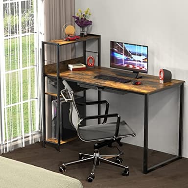 SHW 46-Inch Home Office Mission Computer Desk with Side Shelf and Drawer, Rustic Brown - Image 2