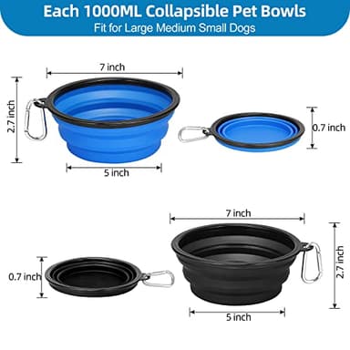 Kytely Large Collapsible Dog Bowls 2 Pack, 34oz Foldable Dog Travel Bowl, Portable Pet Water Food Bowl with Clasp, Pet Cat Feeding Cup Dish for Traveling, Walking, Hiking (Black+Blue) - Image 2