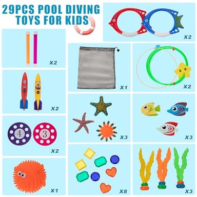 JAZGROM 29pcs Pool Toys for Kids Ages 4-8 8-12,Diving Toys with Swim Thru Rings Including Dive Gems Diving Sticks Water Pool Party Games Swimming Toys for Boys Girls Kids Teens Adults - Image 6