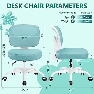 Primy Kids Desk Chair, Pink Study Chair for Boys Girls with Height Adjustable, Swivel Mesh Task Student Chairs for 4-12, Growing Teen Office Chair for Home/School/Office (Teal) - Image 2