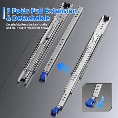 SLIDEWAY 260 Lbs Heavy Duty Locking Drawer Slides 1 Pair 12 14 16 18 20 24 26 30 32 40 Inch Full Extension Ball Bearing Sliding Rails Cabinet Runners Tracks RV Glides (53mm Wide with Lock)-16" - Image 4